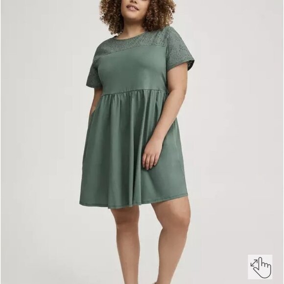 torrid Dresses & Skirts - Torrid Mini Eyelet Yoke Dress - Forest Green NWOT